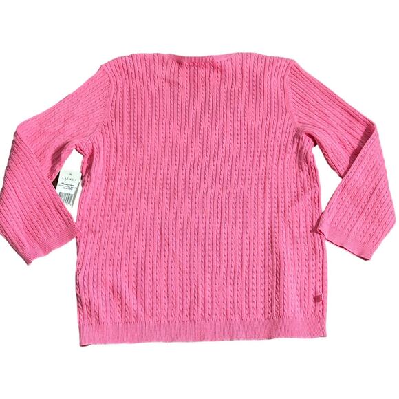 Lauren Ralph Lauren Sweater Womens Large Pink Cable Knit Classic Fit Preppy NWT - Picture 2 of 8